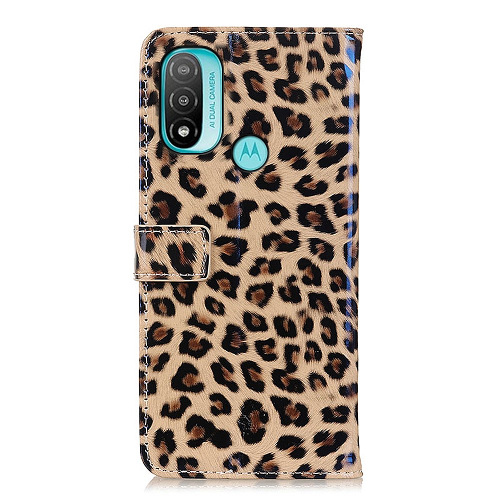 Leopard Pattern Stand Magnetic Closure PU Leather Wallet Flip Full-Body Protective Cover for Motorola Moto E20 / E30 / E40-3