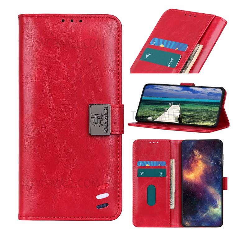 Drop Protection PU Leather Flip Protective Phone Cover with Stand and Magnetic Closure for Motorola Moto E20 / E30 / E40 - Red-8