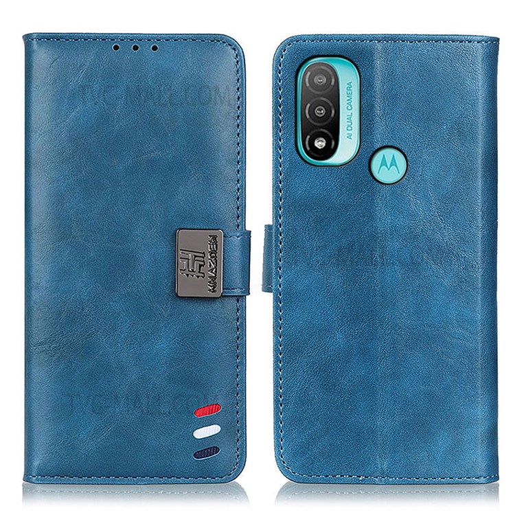 Drop Protection PU Leather Flip Protective Phone Cover with Stand and Magnetic Closure for Motorola Moto E20 / E30 / E40 - Blue-1
