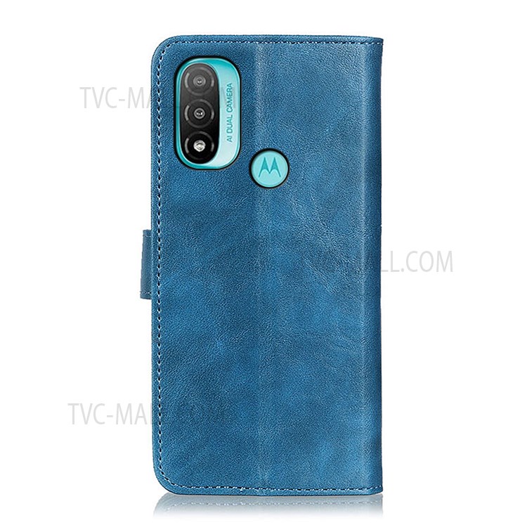 Drop Protection PU Leather Flip Protective Phone Cover with Stand and Magnetic Closure for Motorola Moto E20 / E30 / E40 - Blue-3