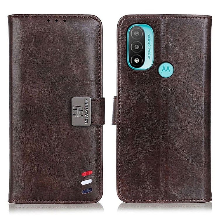 Drop Protection PU Leather Flip Protective Phone Cover with Stand and Magnetic Closure for Motorola Moto E20 / E30 / E40 - Brown-1