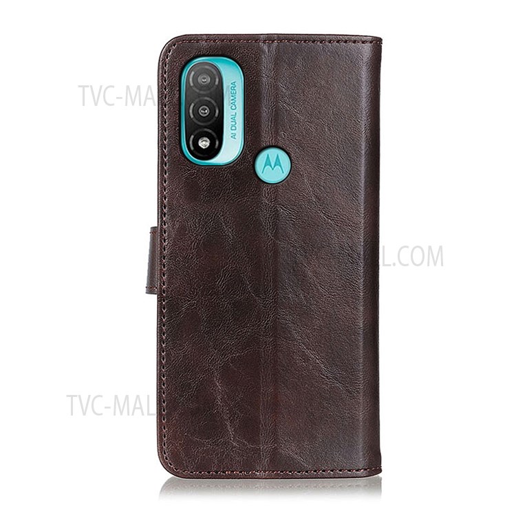 Drop Protection PU Leather Flip Protective Phone Cover with Stand and Magnetic Closure for Motorola Moto E20 / E30 / E40 - Brown-3