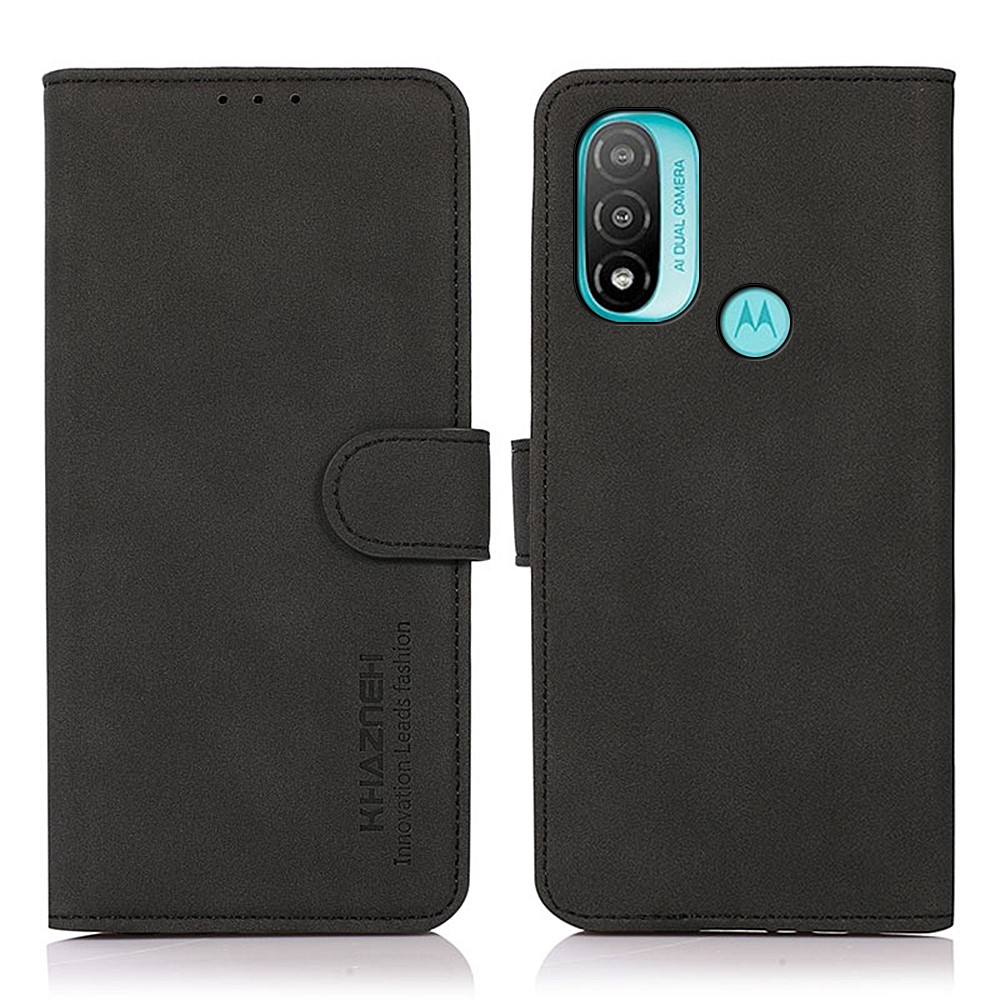 KHAZNEH Smooth Textured PU Leather Flip Folio Wallet Stand Protective Case for Motorola Moto E20 / E30 / E40 - Black-1