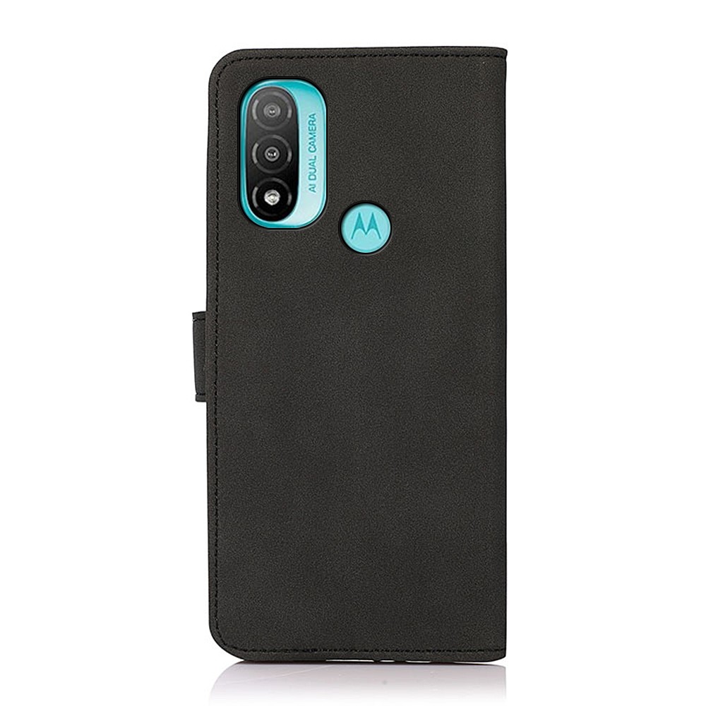KHAZNEH Smooth Textured PU Leather Flip Folio Wallet Stand Protective Case for Motorola Moto E20 / E30 / E40 - Black-3