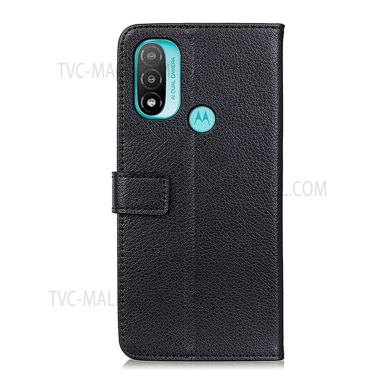 Litchi Texture PU Leather Wallet Stand Magnetic Folio Flip Shock-Absorption Phone Case for Motorola Moto E20 / E30 / E40 - Black-3