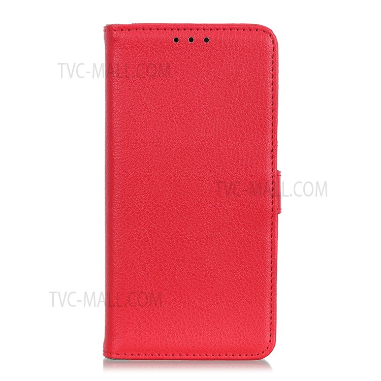 Litchi Texture PU Leather Wallet Stand Magnetic Folio Flip Shock-Absorption Phone Case for Motorola Moto E20 / E30 / E40 - Red-2