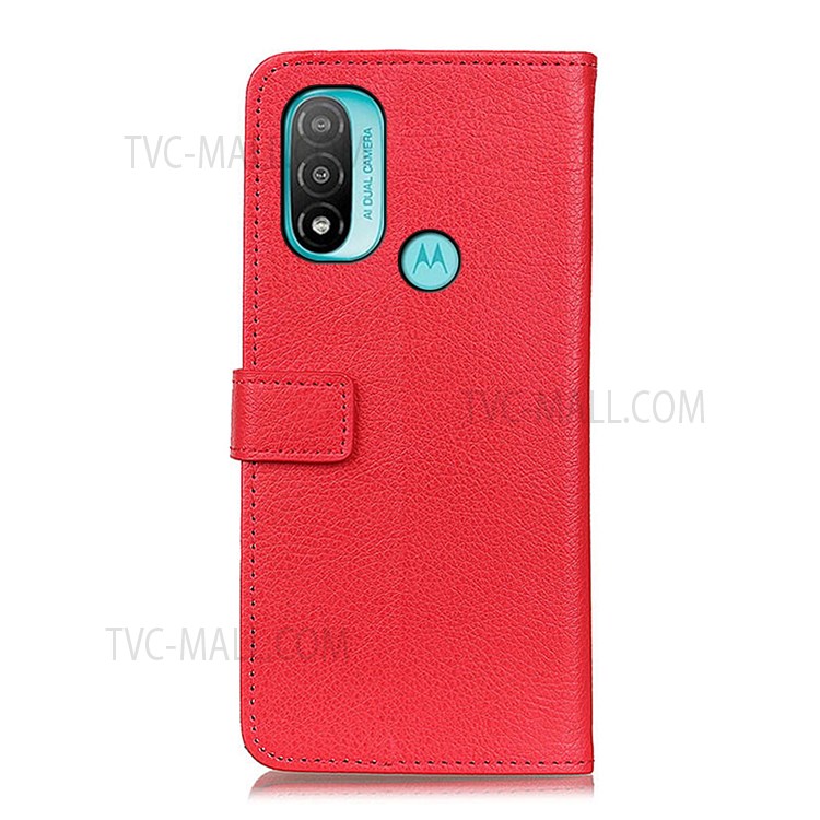 Litchi Texture PU Leather Wallet Stand Magnetic Folio Flip Shock-Absorption Phone Case for Motorola Moto E20 / E30 / E40 - Red-3