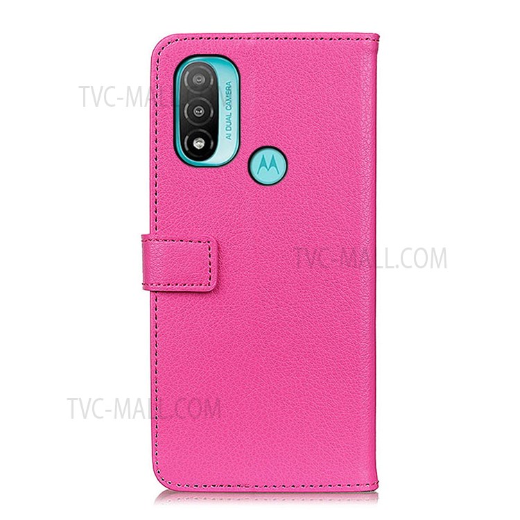 Litchi Texture PU Leather Wallet Stand Magnetic Folio Flip Shock-Absorption Phone Case for Motorola Moto E20 / E30 / E40 - Rose-3