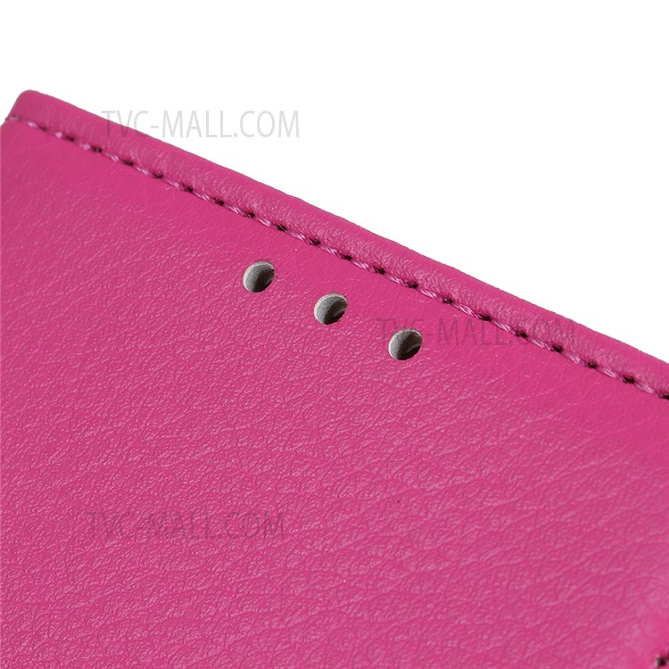 Litchi Texture PU Leather Wallet Stand Magnetic Folio Flip Shock-Absorption Phone Case for Motorola Moto E20 / E30 / E40 - Rose-8