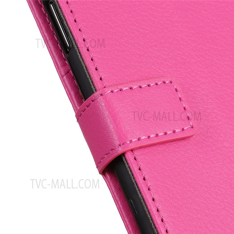 Litchi Texture PU Leather Wallet Stand Magnetic Folio Flip Shock-Absorption Phone Case for Motorola Moto E20 / E30 / E40 - Rose-9