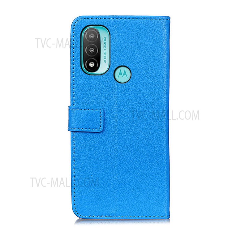Litchi Texture PU Leather Wallet Stand Magnetic Folio Flip Shock-Absorption Phone Case for Motorola Moto E20 / E30 / E40 - Blue-3