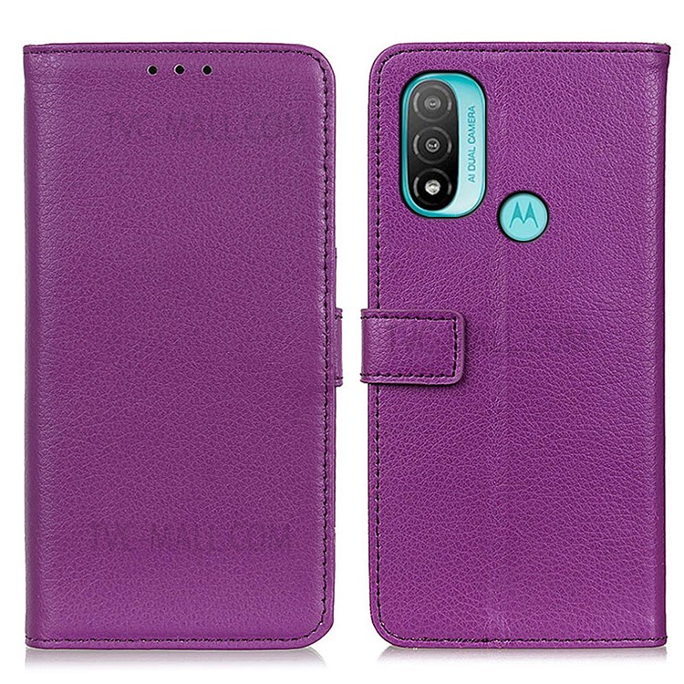 Litchi Texture PU Leather Wallet Stand Magnetic Folio Flip Shock-Absorption Phone Case for Motorola Moto E20 / E30 / E40 - Purple-1