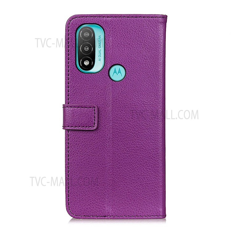 Litchi Texture PU Leather Wallet Stand Magnetic Folio Flip Shock-Absorption Phone Case for Motorola Moto E20 / E30 / E40 - Purple-3
