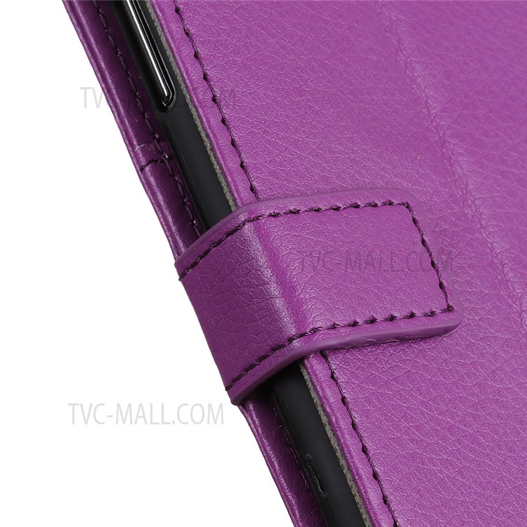 Litchi Texture PU Leather Wallet Stand Magnetic Folio Flip Shock-Absorption Phone Case for Motorola Moto E20 / E30 / E40 - Purple-9