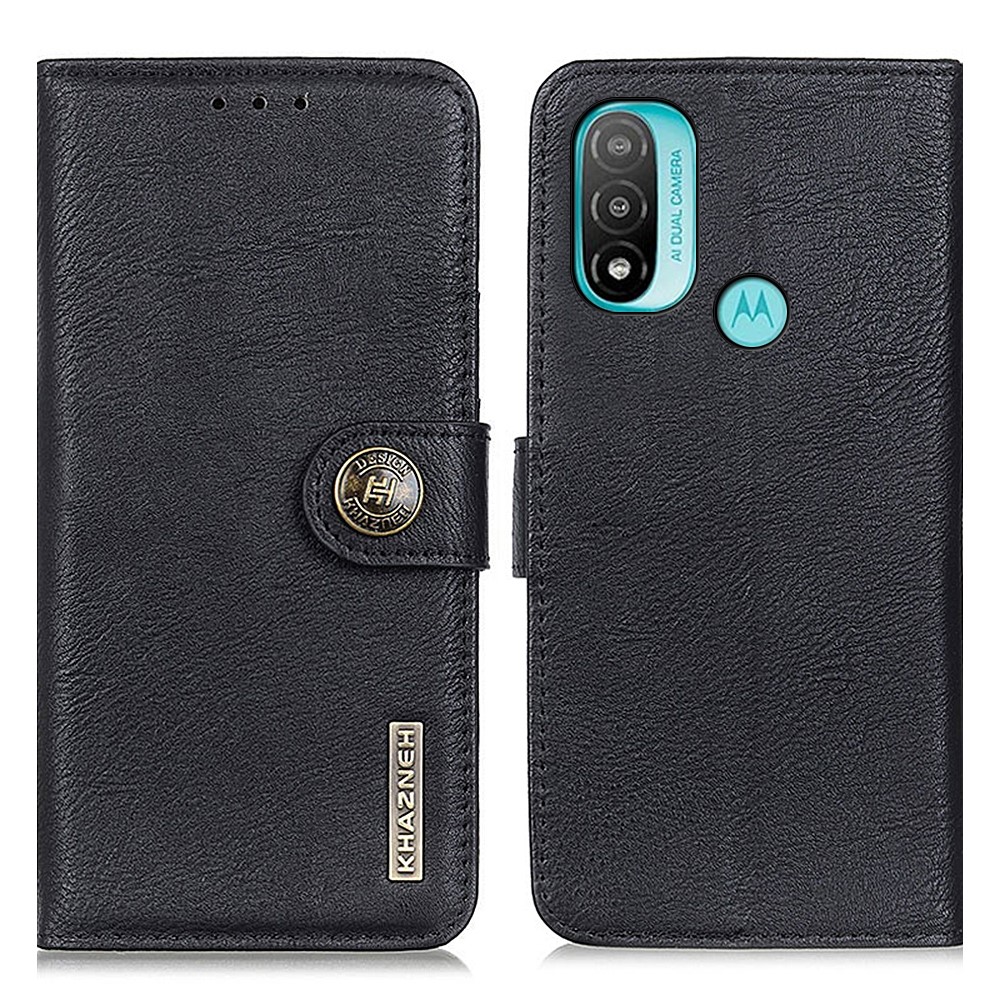 KHAZNEH Magnetic Closure PU Leather Wallet Folding Stand Flip Protective Cover for Motorola Moto E20 / E30 / E40 - Black-1