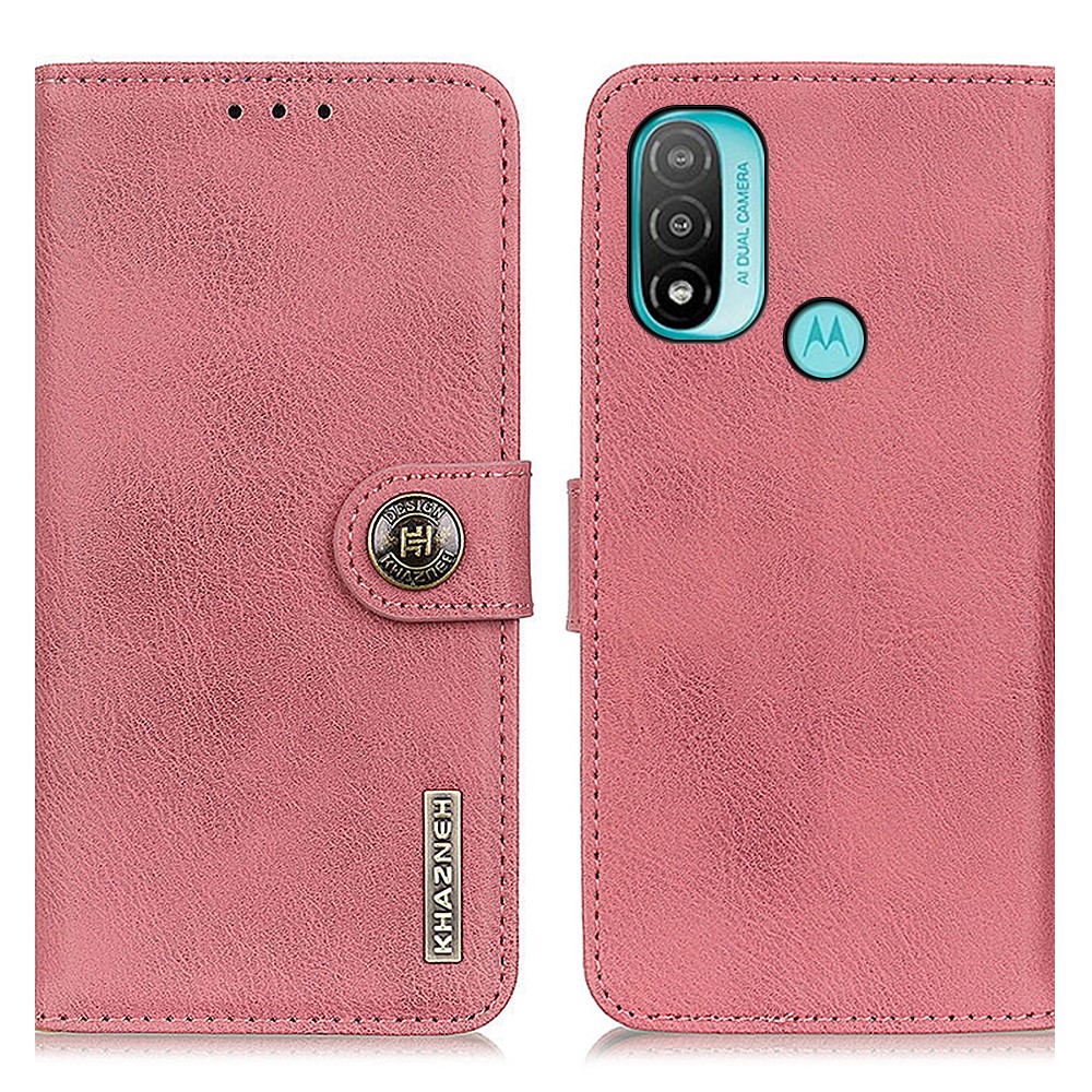 KHAZNEH Magnetic Closure PU Leather Wallet Folding Stand Flip Protective Cover for Motorola Moto E20 / E30 / E40 - Pink-1