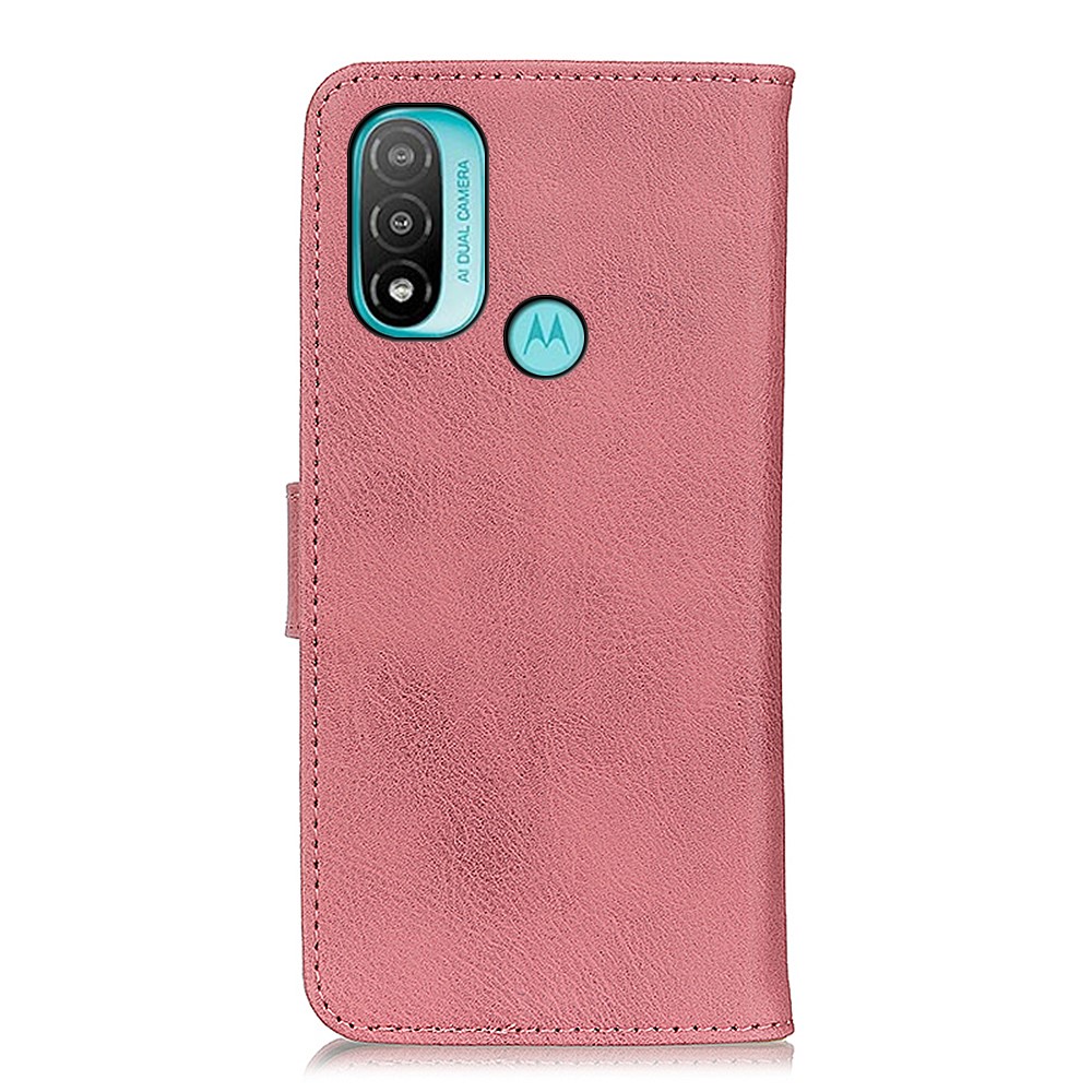 KHAZNEH Magnetic Closure PU Leather Wallet Folding Stand Flip Protective Cover for Motorola Moto E20 / E30 / E40 - Pink-3