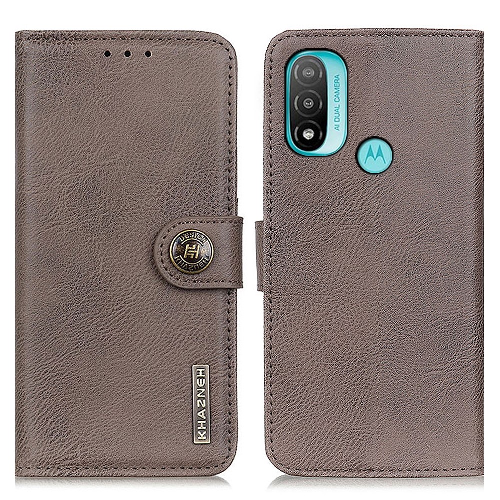 KHAZNEH Magnetic Closure PU Leather Wallet Folding Stand Flip Protective Cover for Motorola Moto E20 / E30 / E40 - Khaki-1