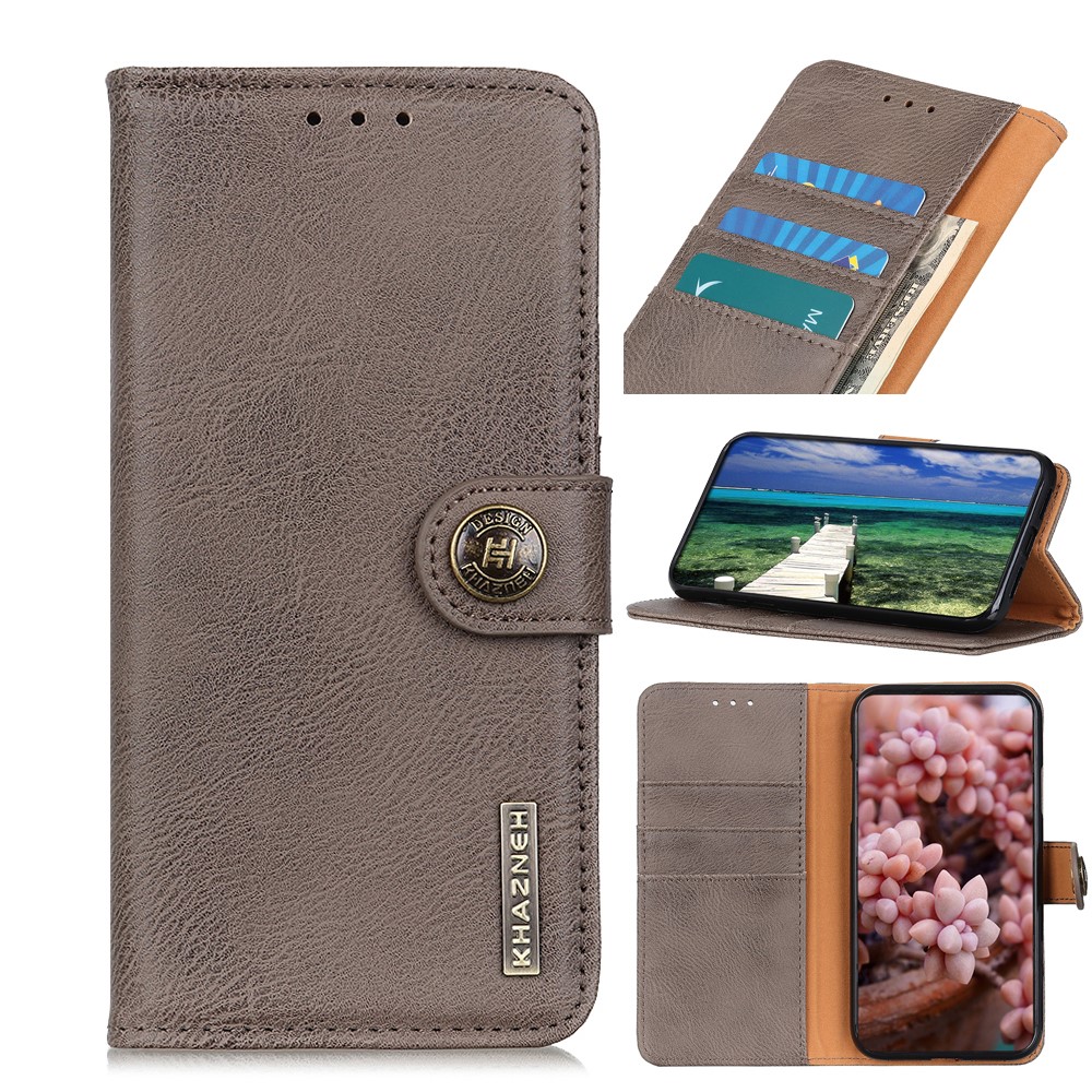 KHAZNEH Magnetic Closure PU Leather Wallet Folding Stand Flip Protective Cover for Motorola Moto E20 / E30 / E40 - Khaki-10