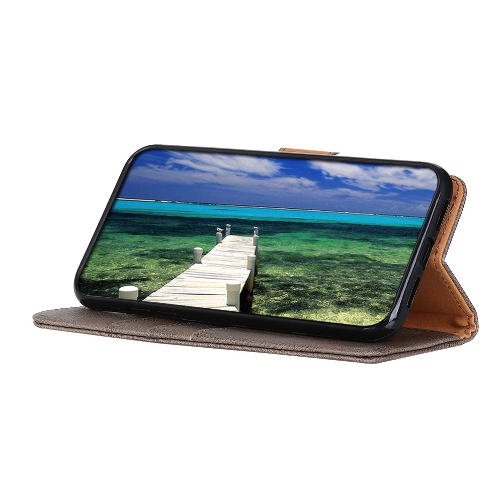 KHAZNEH Magnetic Closure PU Leather Wallet Folding Stand Flip Protective Cover for Motorola Moto E20 / E30 / E40 - Khaki-5
