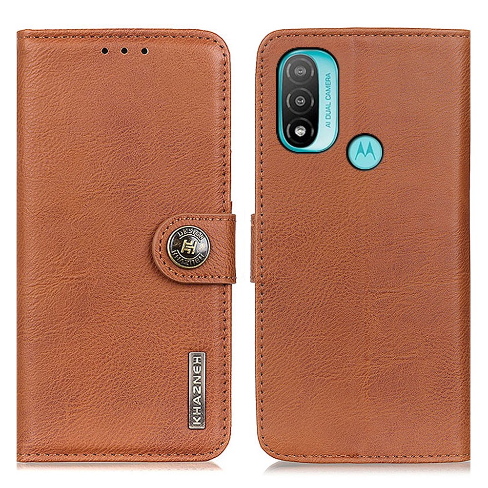 KHAZNEH Magnetic Closure PU Leather Wallet Folding Stand Flip Protective Cover for Motorola Moto E20 / E30 / E40 - Brown-1