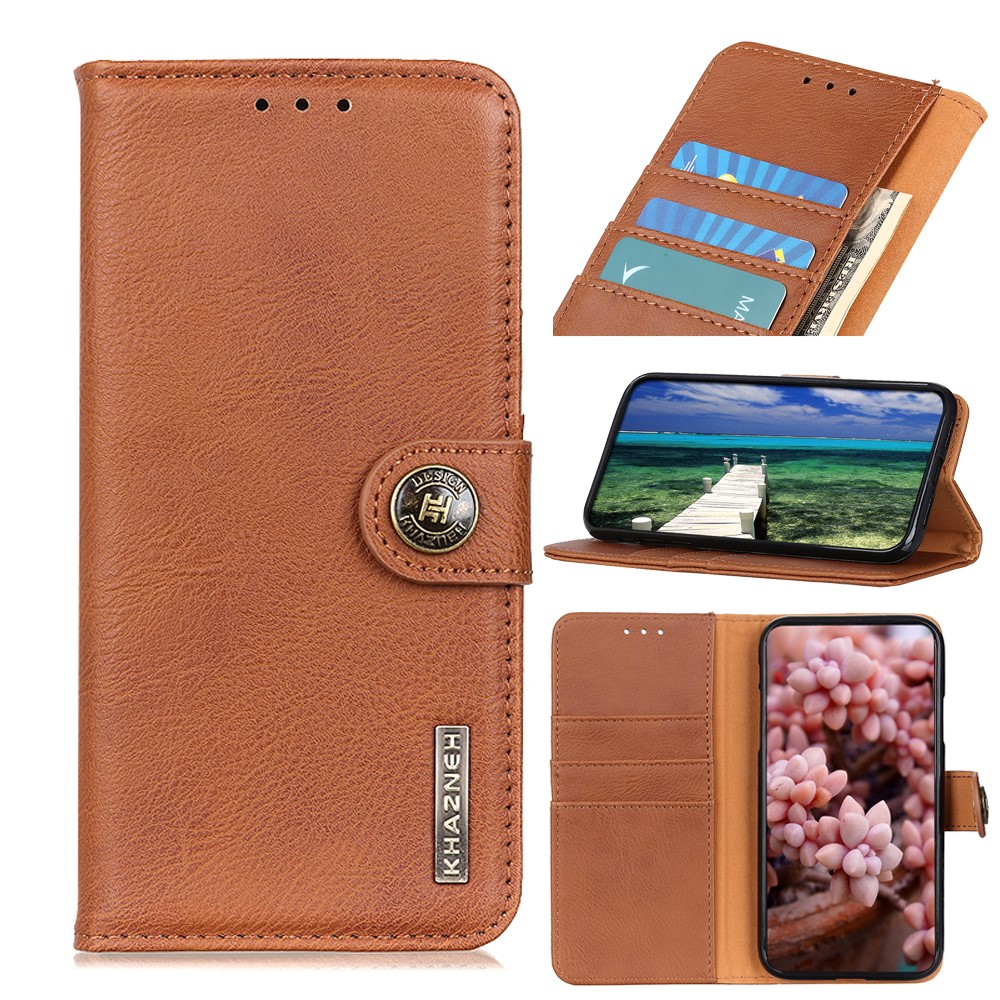 KHAZNEH Magnetic Closure PU Leather Wallet Folding Stand Flip Protective Cover for Motorola Moto E20 / E30 / E40 - Brown-10