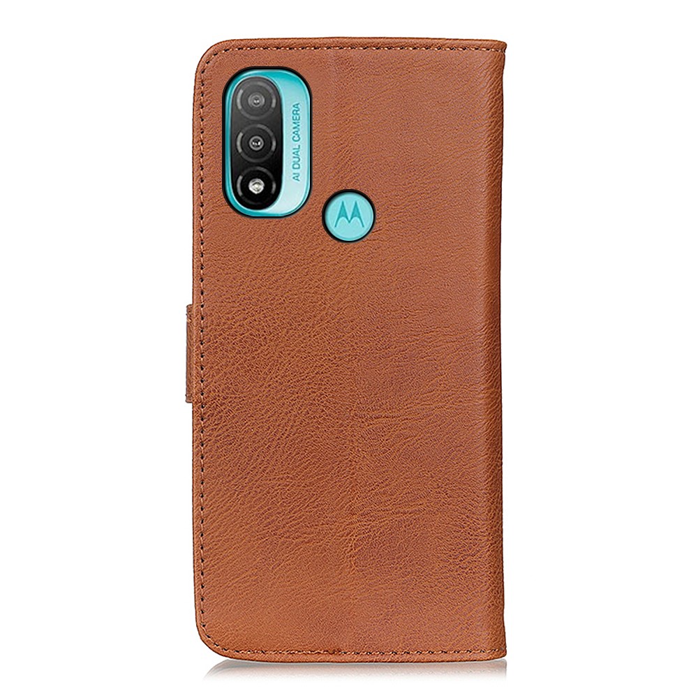 KHAZNEH Magnetic Closure PU Leather Wallet Folding Stand Flip Protective Cover for Motorola Moto E20 / E30 / E40 - Brown-3