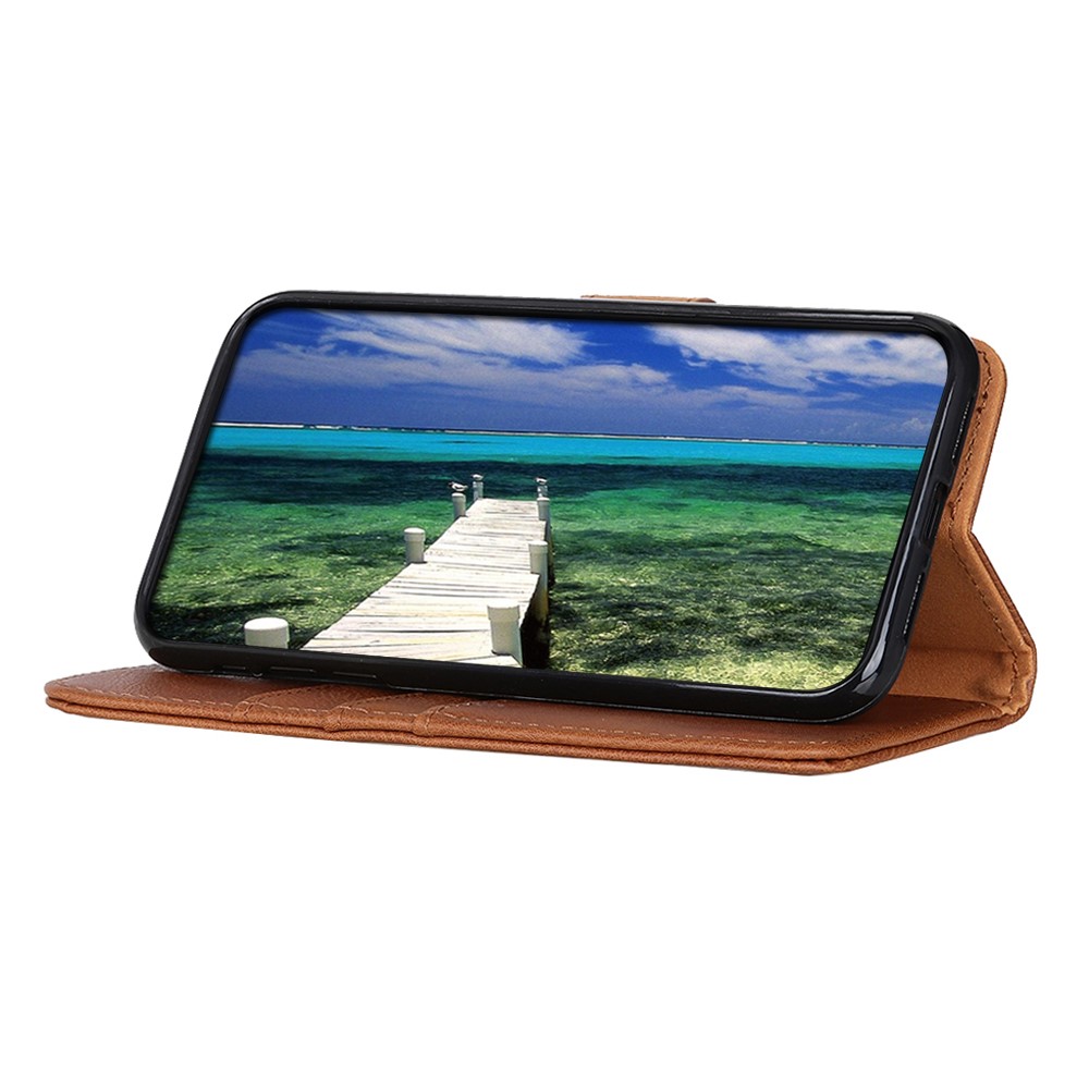 KHAZNEH Magnetic Closure PU Leather Wallet Folding Stand Flip Protective Cover for Motorola Moto E20 / E30 / E40 - Brown-5
