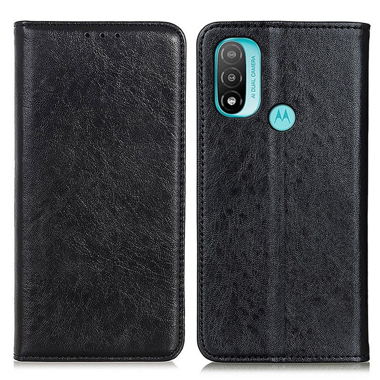 Flip Book Style Crazy Horse Texture PU Leather Wallet Stand Auto Closing Magnetic Cover for Motorola Moto E20 / E30 / E40 - Black-1