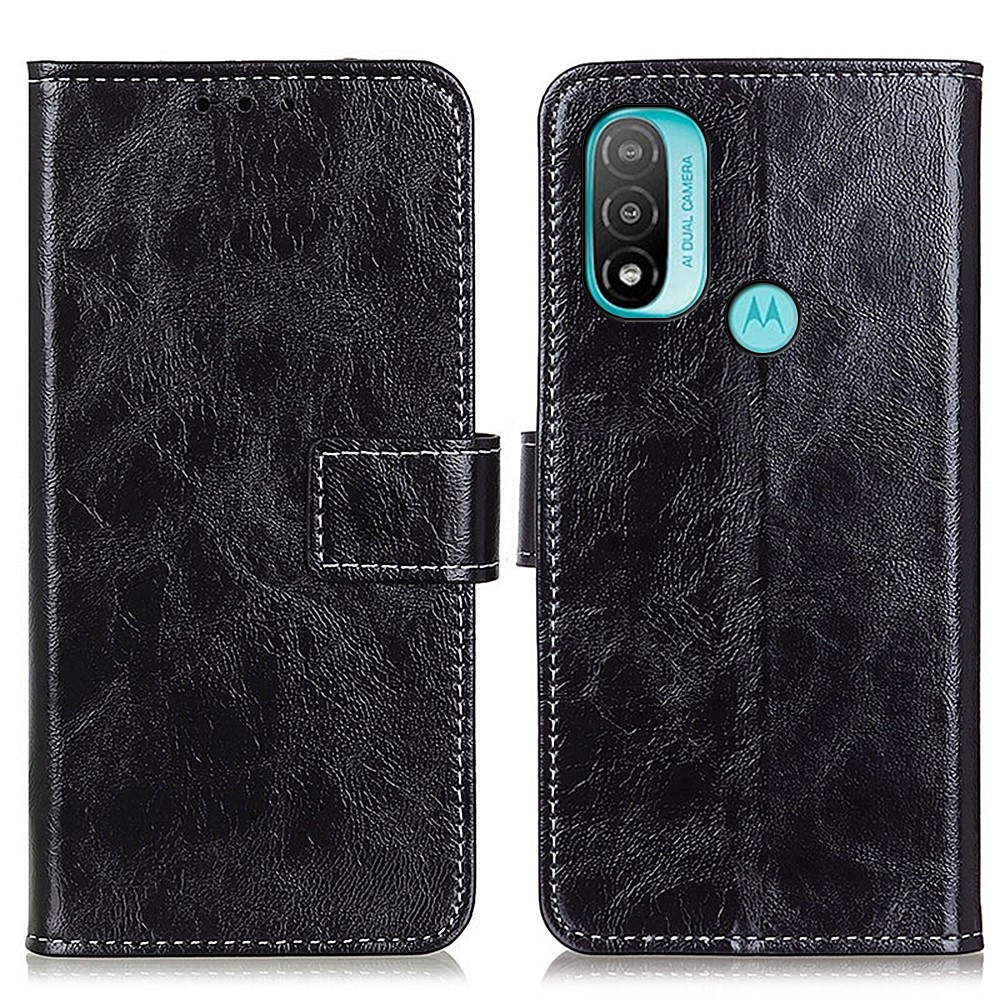 Crazy Horse Texture Vintage PU Leather Wallet Flip Stand Phone Case Cover for Motorola Moto E20 / E30 / E40 - Black-1
