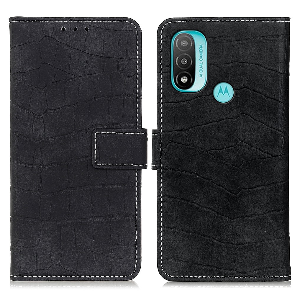 Crocodile Texture PU Leather Folio Flip Wallet Phone Case with Stand Magnetic Closure for Motorola Moto E20 / E30 / E40 - Black-1