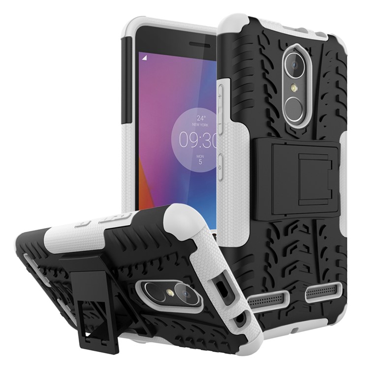 Tyre Pattern PC + TPU Hybrid Cover for Lenovo K6 with Kickstand - White-1