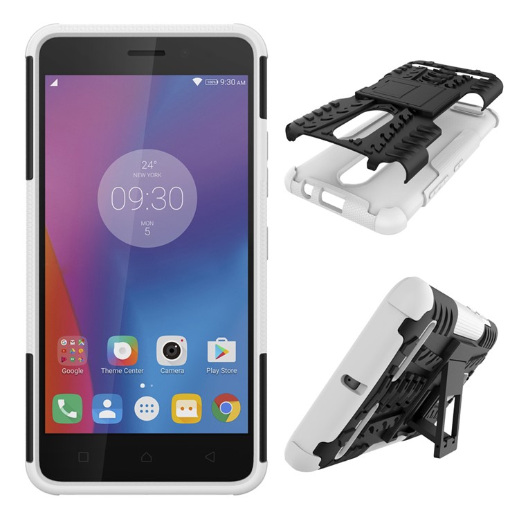 Tyre Pattern PC + TPU Hybrid Cover for Lenovo K6 with Kickstand - White-2
