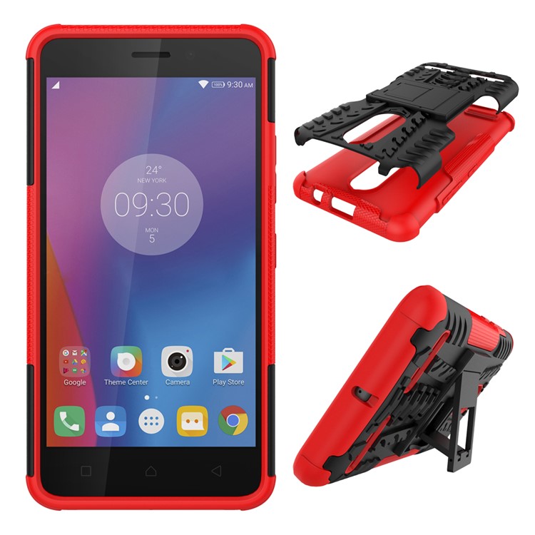 Tyre Pattern PC + TPU Hybrid Shell for Lenovo K6 with Kickstand - Red-2