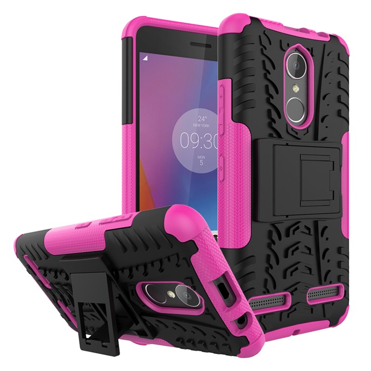 Tyre Pattern PC + TPU Hybrid Back Case for Lenovo K6 with Kickstand - Rose-1