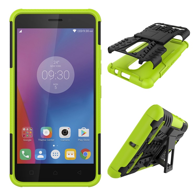 Tyre Pattern PC + TPU Hybrid Kickstand Case for Lenovo K6 - Green-2