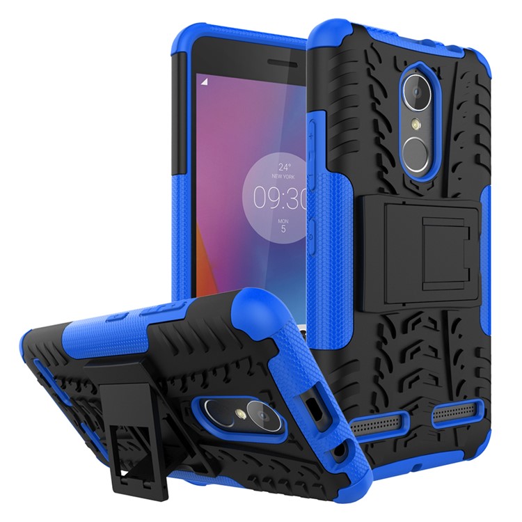 Tyre Pattern PC + TPU Combo Kickstand Cover for Lenovo K6 - Blue-1