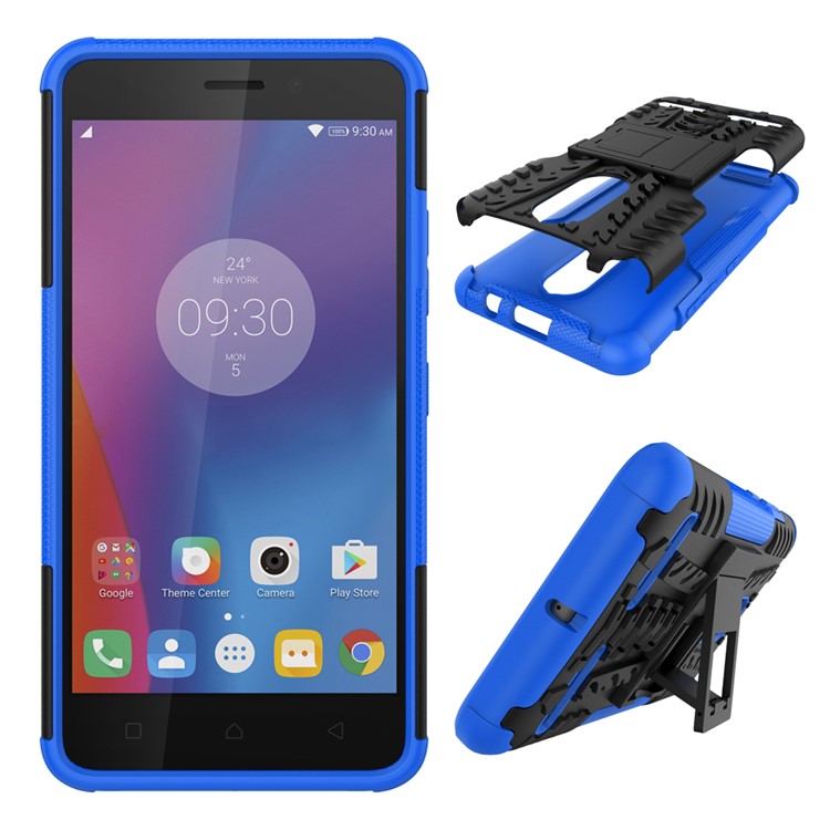 Tyre Pattern PC + TPU Combo Kickstand Cover for Lenovo K6 - Blue-2