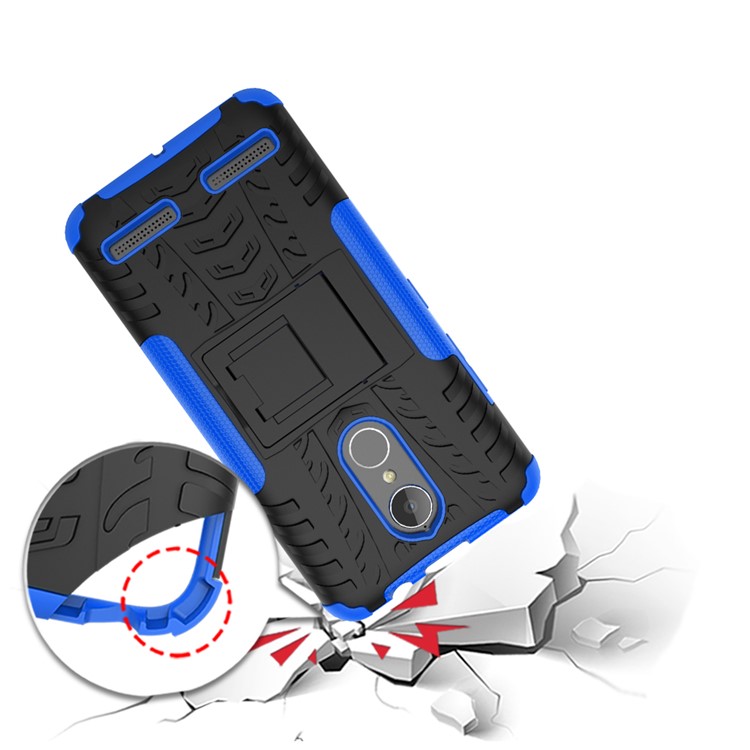 Tyre Pattern PC + TPU Combo Kickstand Cover for Lenovo K6 - Blue-3