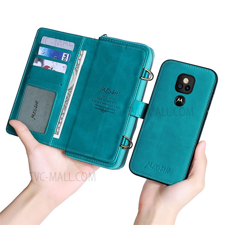 MEGSHI 020 Series Scratch-resistant Magnetic Detachable Design Shockproof PU Leather TPU Wallet Cover Shoulder Bag for Motorola Moto G Play (2021) - Blue-1