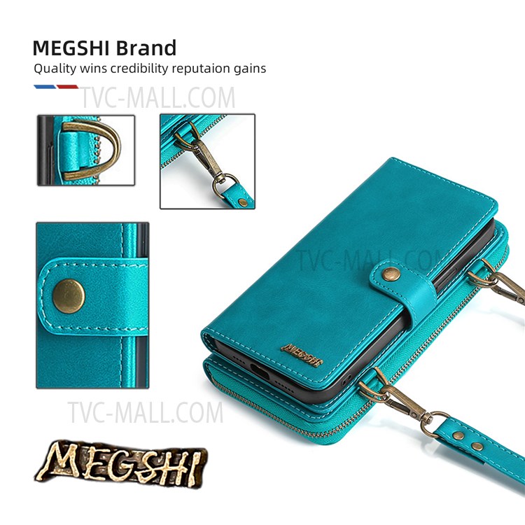 MEGSHI 020 Series Scratch-resistant Magnetic Detachable Design Shockproof PU Leather TPU Wallet Cover Shoulder Bag for Motorola Moto G Play (2021) - Blue-3