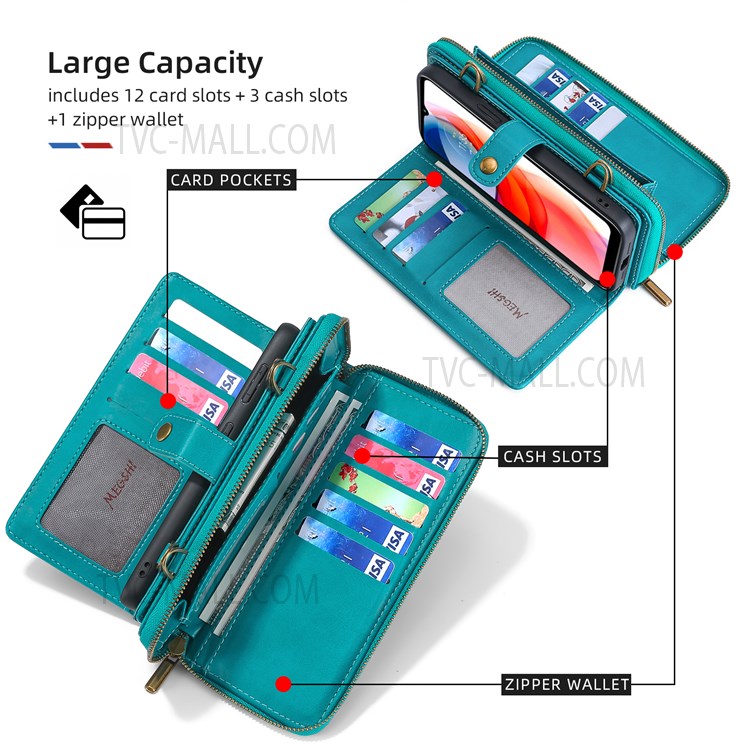 MEGSHI 020 Series Scratch-resistant Magnetic Detachable Design Shockproof PU Leather TPU Wallet Cover Shoulder Bag for Motorola Moto G Play (2021) - Blue-5