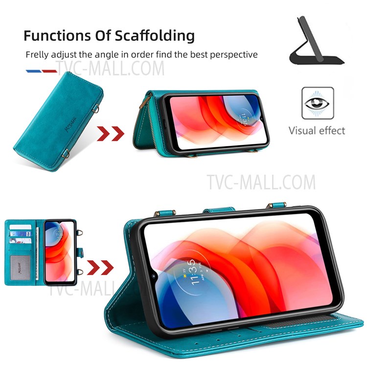 MEGSHI 020 Series Scratch-resistant Magnetic Detachable Design Shockproof PU Leather TPU Wallet Cover Shoulder Bag for Motorola Moto G Play (2021) - Blue-6