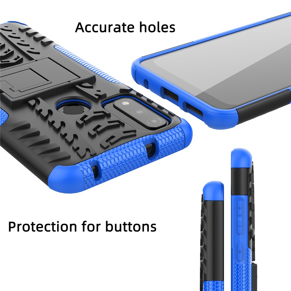Kickstand Tire Texture Scratch-resistant Soft TPU + Hard PC Back Protective Cover Shell for Motorola G Pure - Black-4