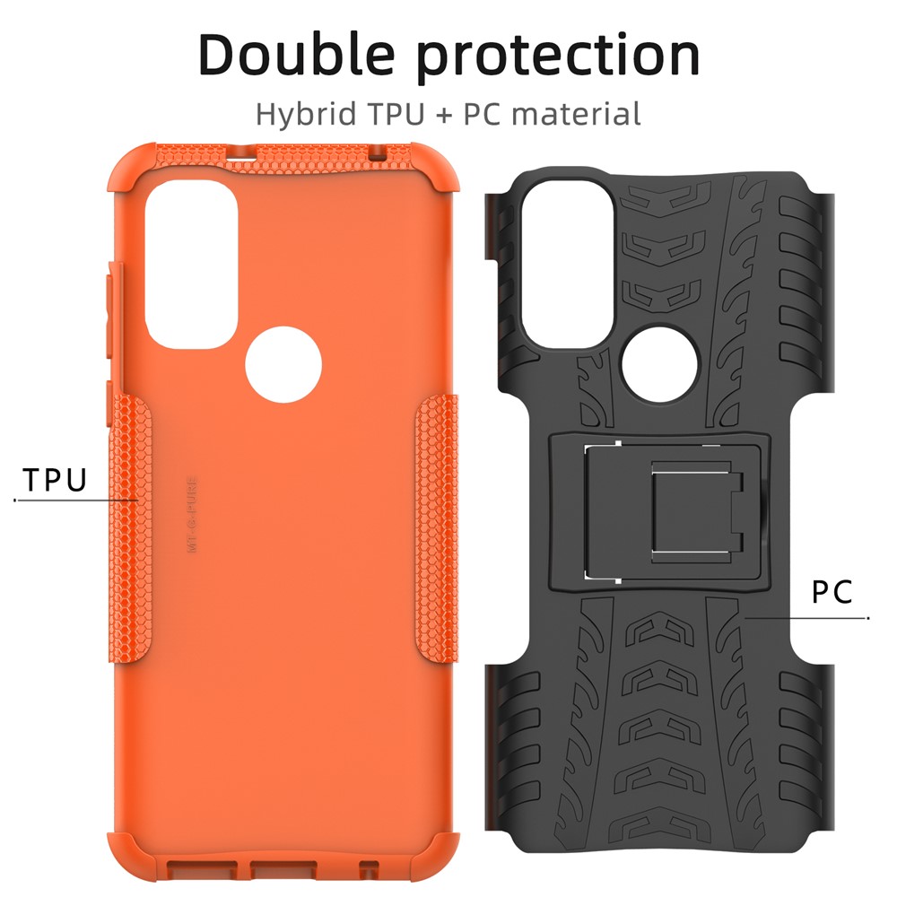 Kickstand Tire Texture Scratch-resistant Soft TPU + Hard PC Back Protective Cover Shell for Motorola G Pure - Black-5