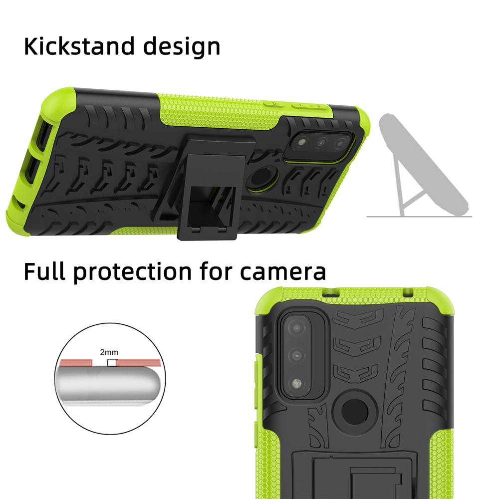 Kickstand Tire Texture Scratch-resistant Soft TPU + Hard PC Back Protective Cover Shell for Motorola G Pure - Black-6