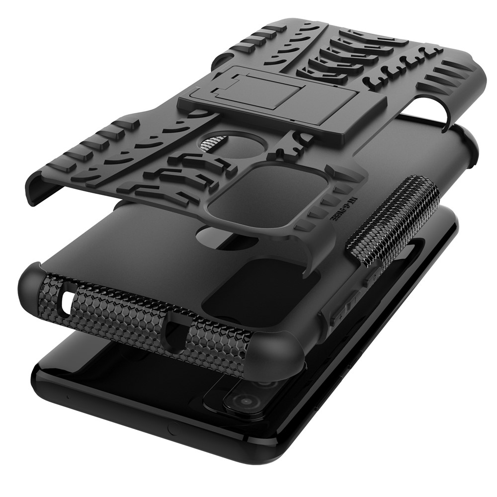 Kickstand Tire Texture Scratch-resistant Soft TPU + Hard PC Back Protective Cover Shell for Motorola G Pure - Black-9