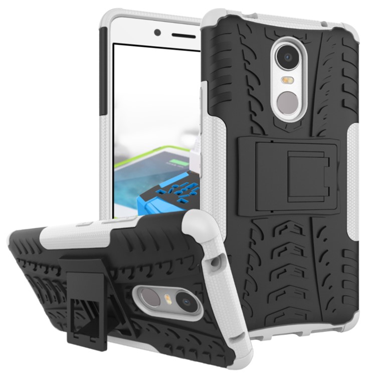 Anti-slip PC + TPU Hybrid Shell Case with Kickstand for Lenovo K6 Note - White-1