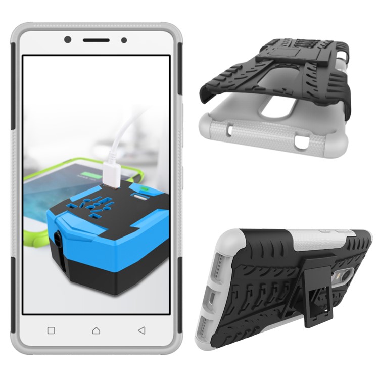 Anti-slip PC + TPU Hybrid Shell Case with Kickstand for Lenovo K6 Note - White-2