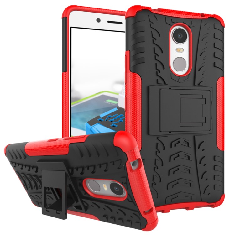 Anti-slip PC + TPU Hybrid Case Cover with Kickstand for Lenovo K6 Note - Red-1